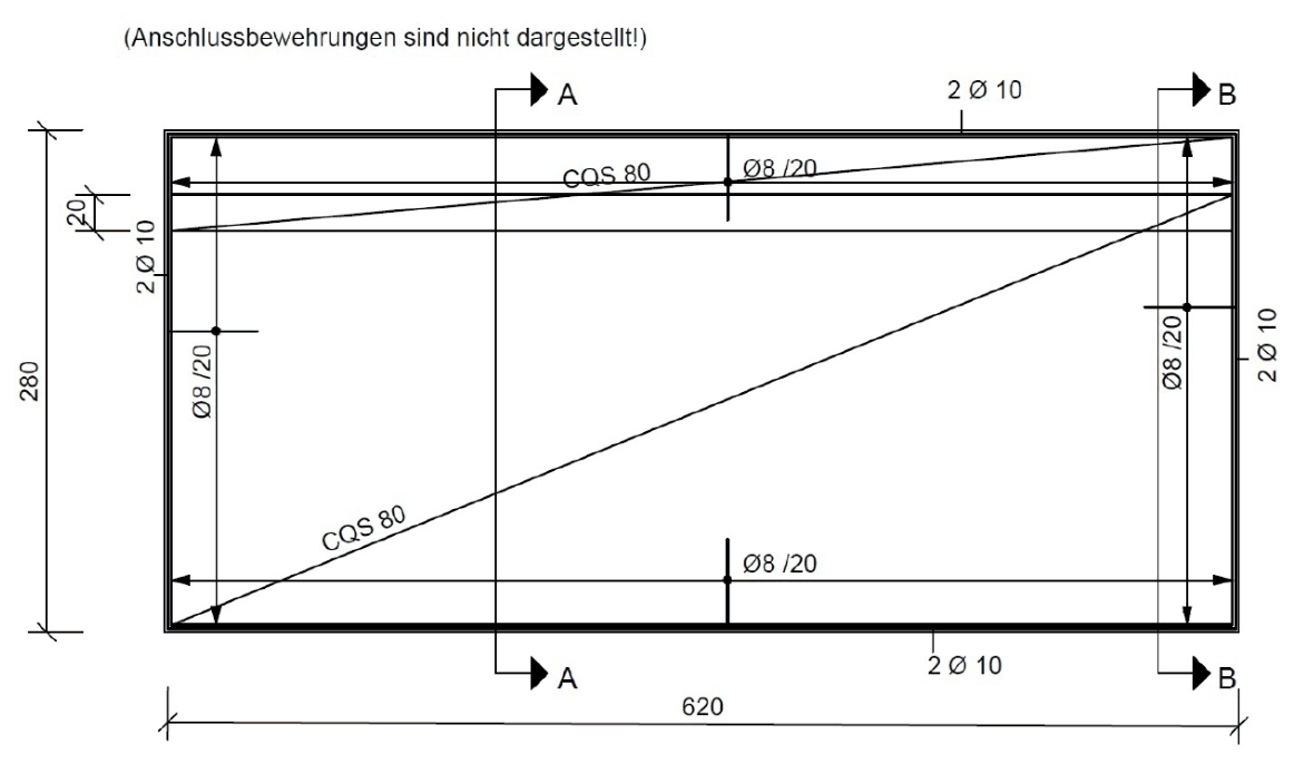 Bewehrungsskizze der Stahlbetonscheibe aus Übung 07